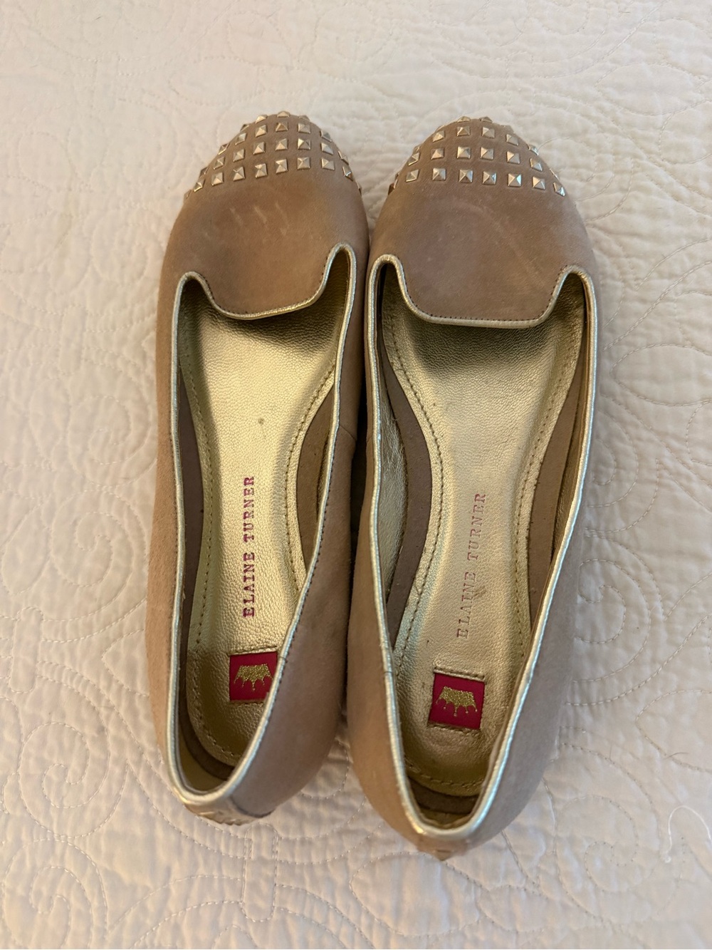 Elaine Turner Beige/Tan Studded Ballet Flats